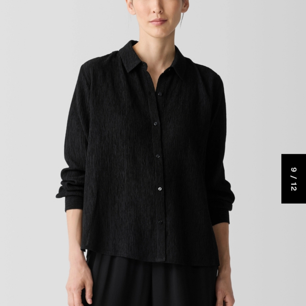 Eileen Fisher Woven Plissé Classic Collar Shirt